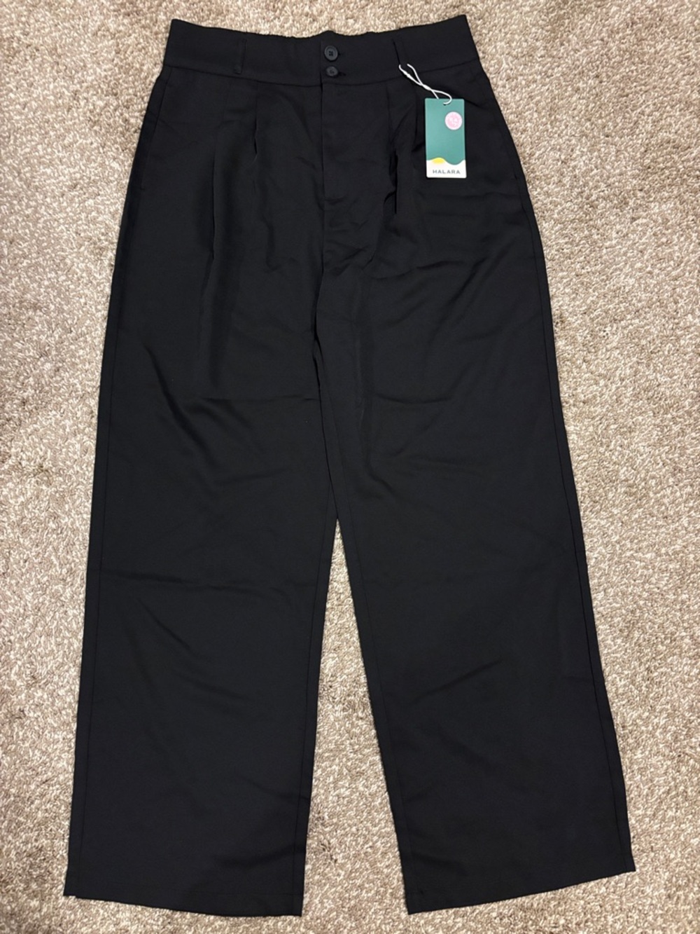Halara Black Wide Leg Trousers High Waisted Dress Pants Size L NWT Tailored F260